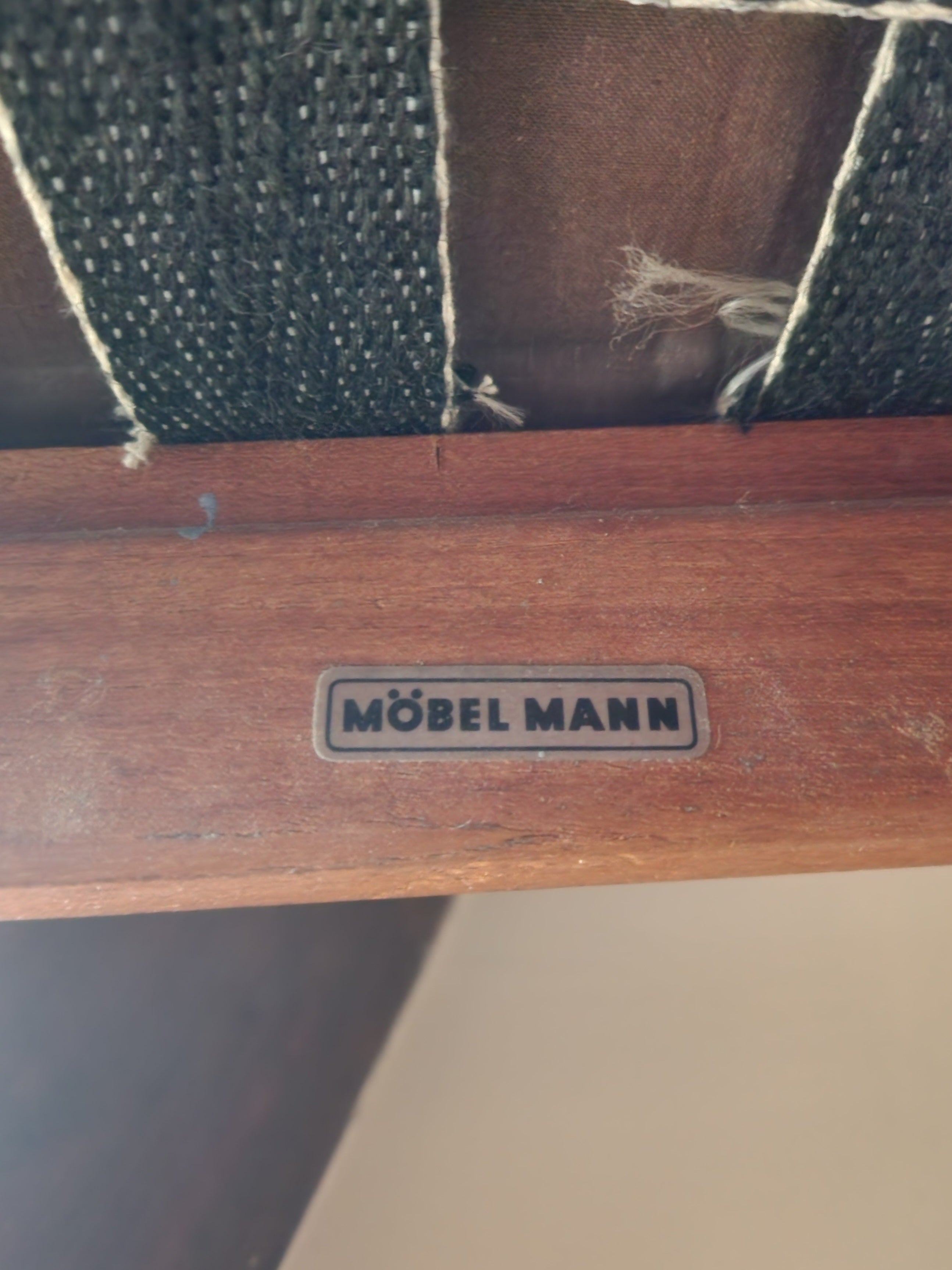 Teak Mid Century sofa by Mann Mobel of West Germany. label