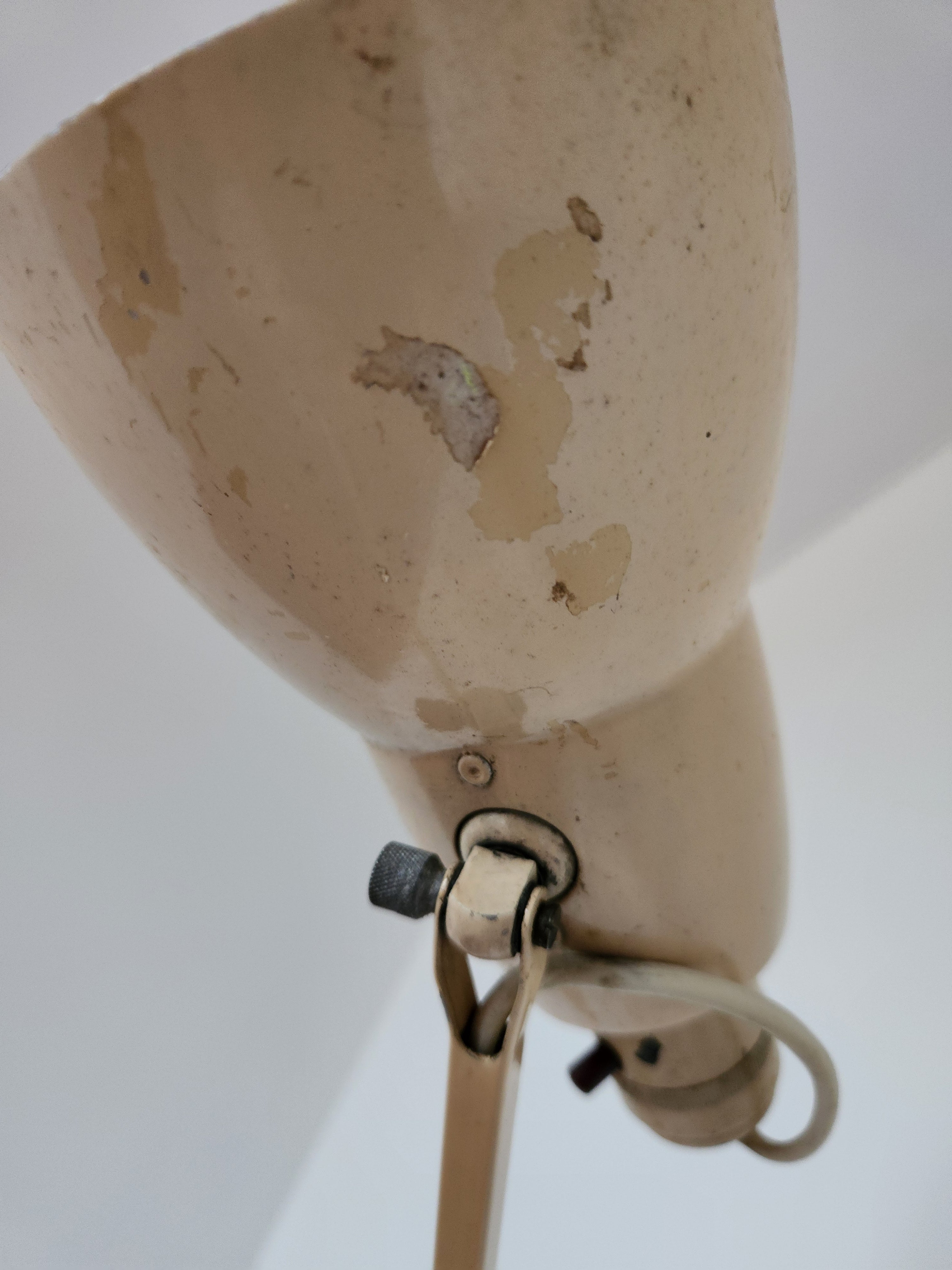 Mid Century Anglepoise lamp. close up of underside of shade