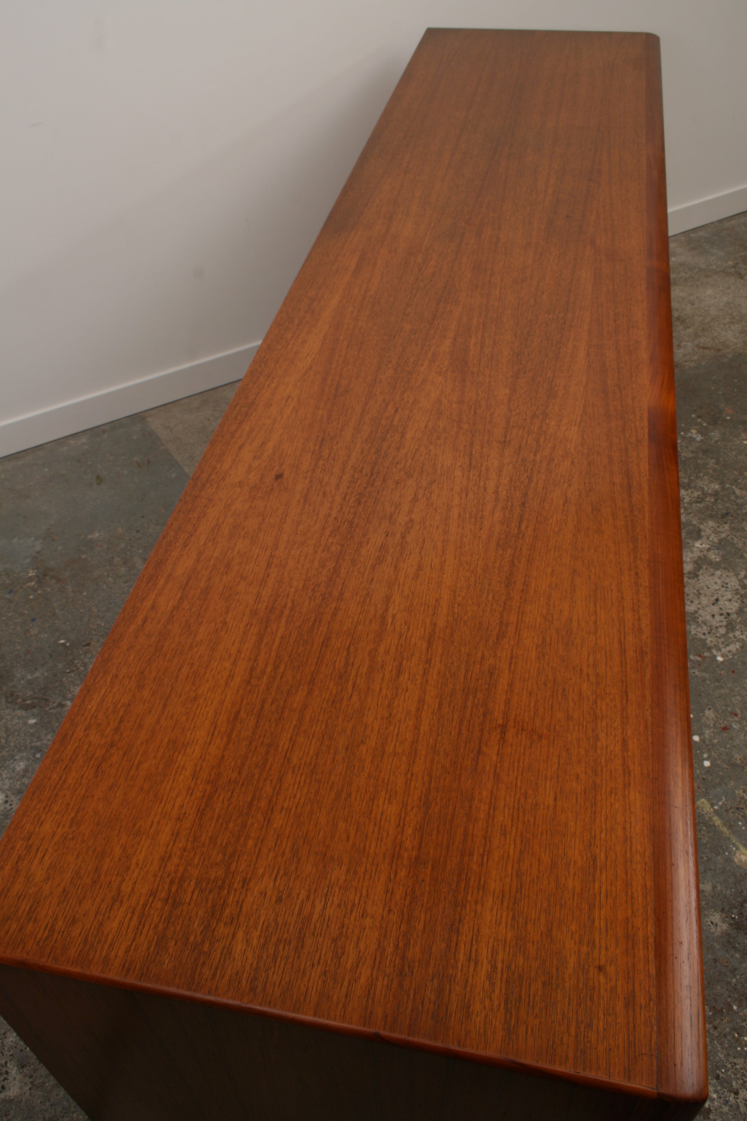 Danish Teak Tambour sideboard view of top from left end.