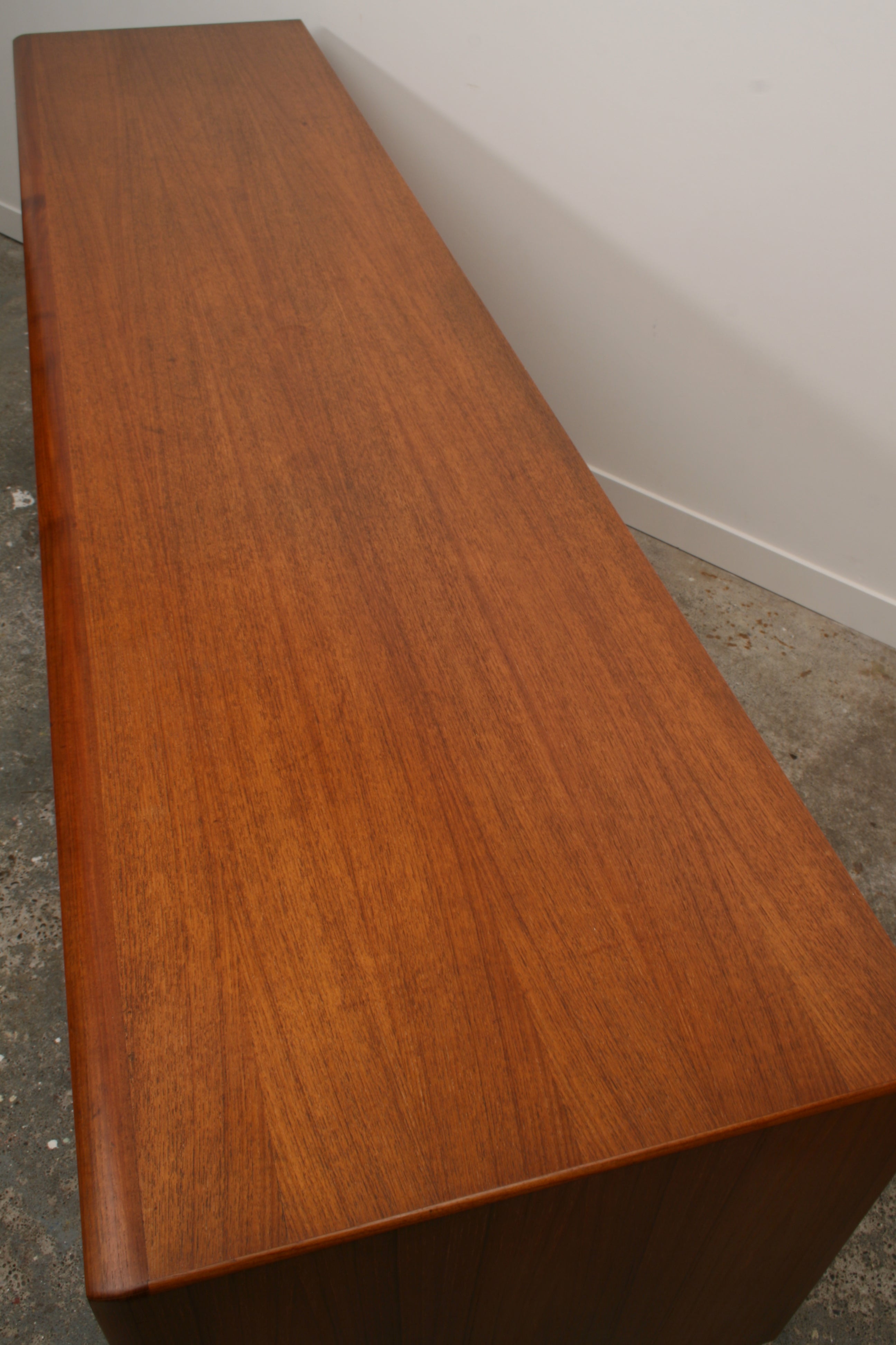 Danish Teak Tambour sideboard view of top from right end.
