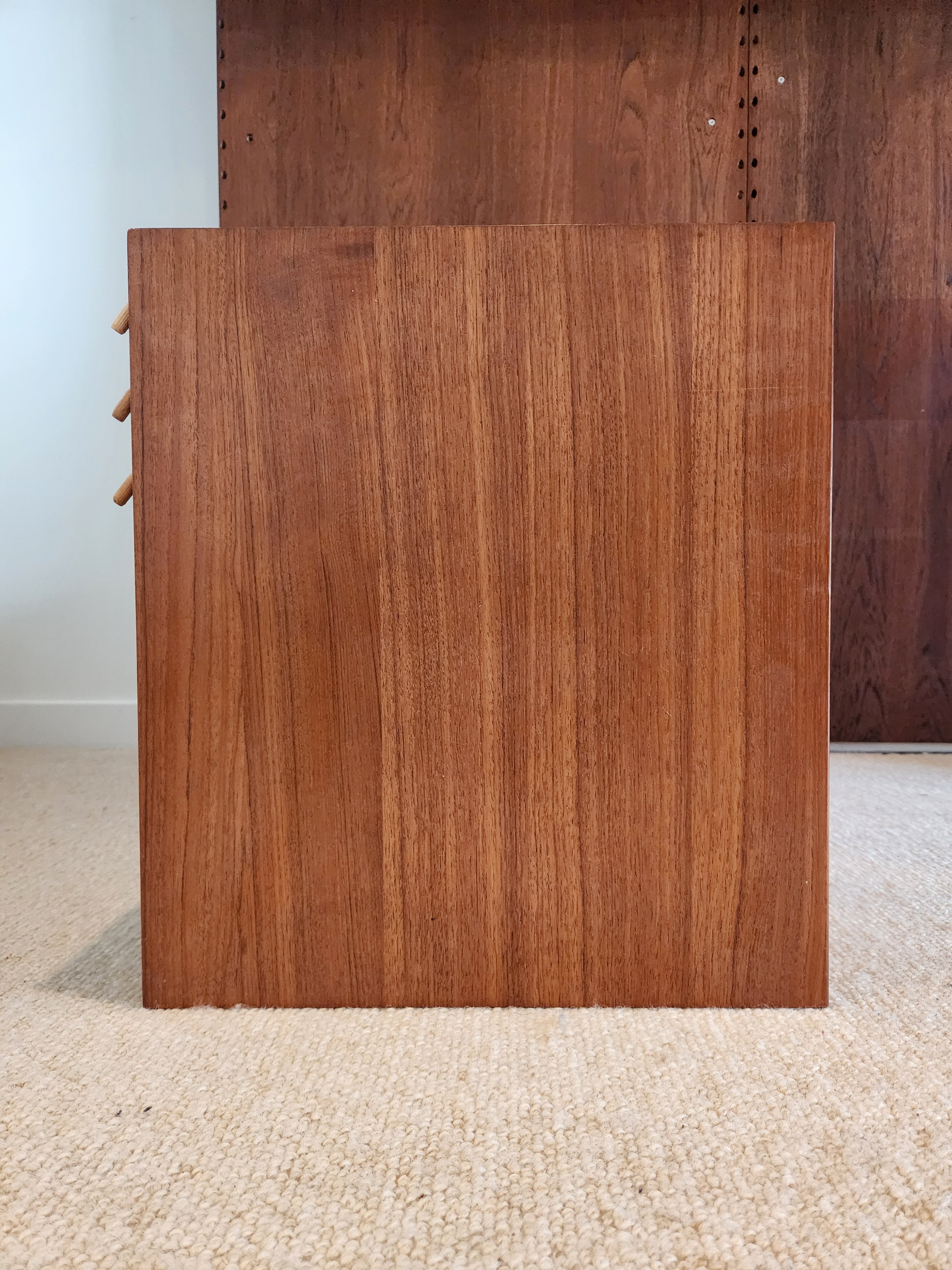 Danish Teak Cadovius system cabinet end closeup 1 of 4.