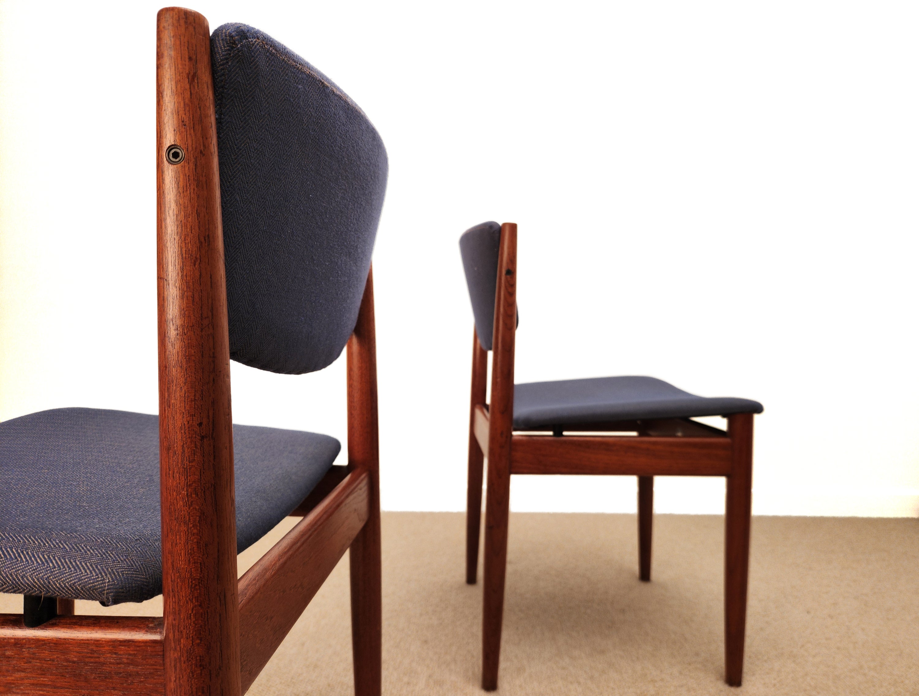 Finn Juhl model 197 teak Danish modern dining chairs.