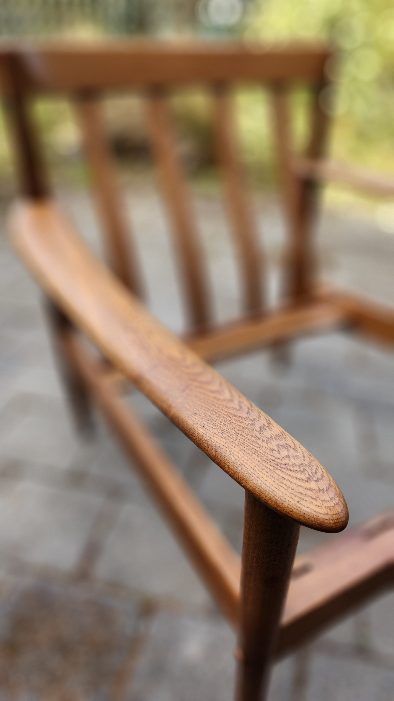 Grete Jalk PJ56 armchair in Oak. Close up of arm.