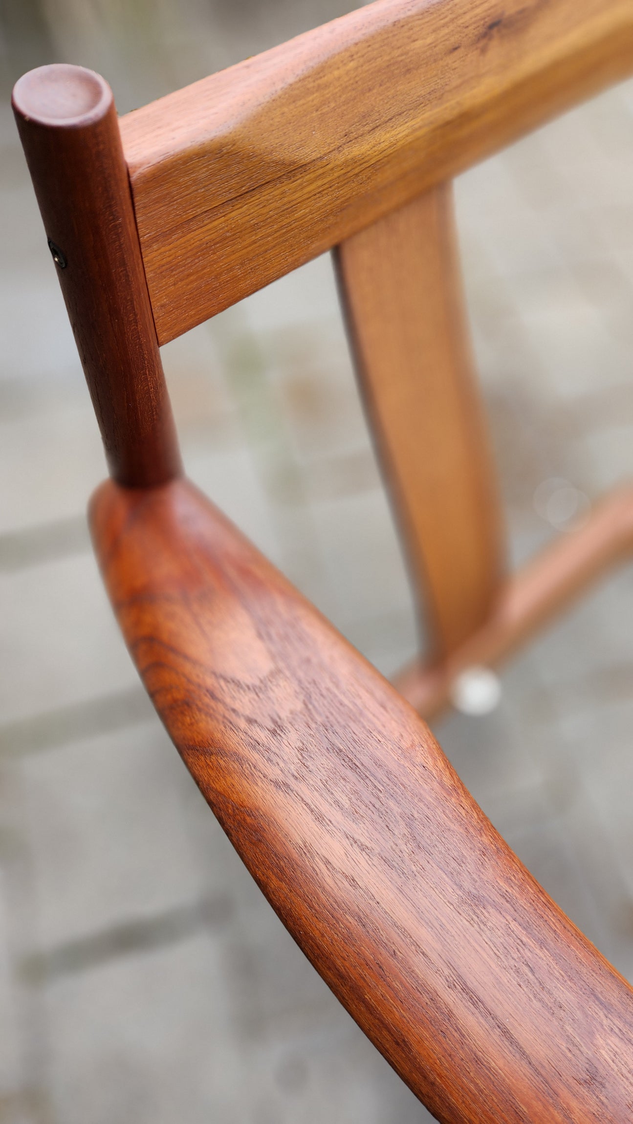 Gete Jalk model 118 sofa in Teak. from above showing arm detail close up.
