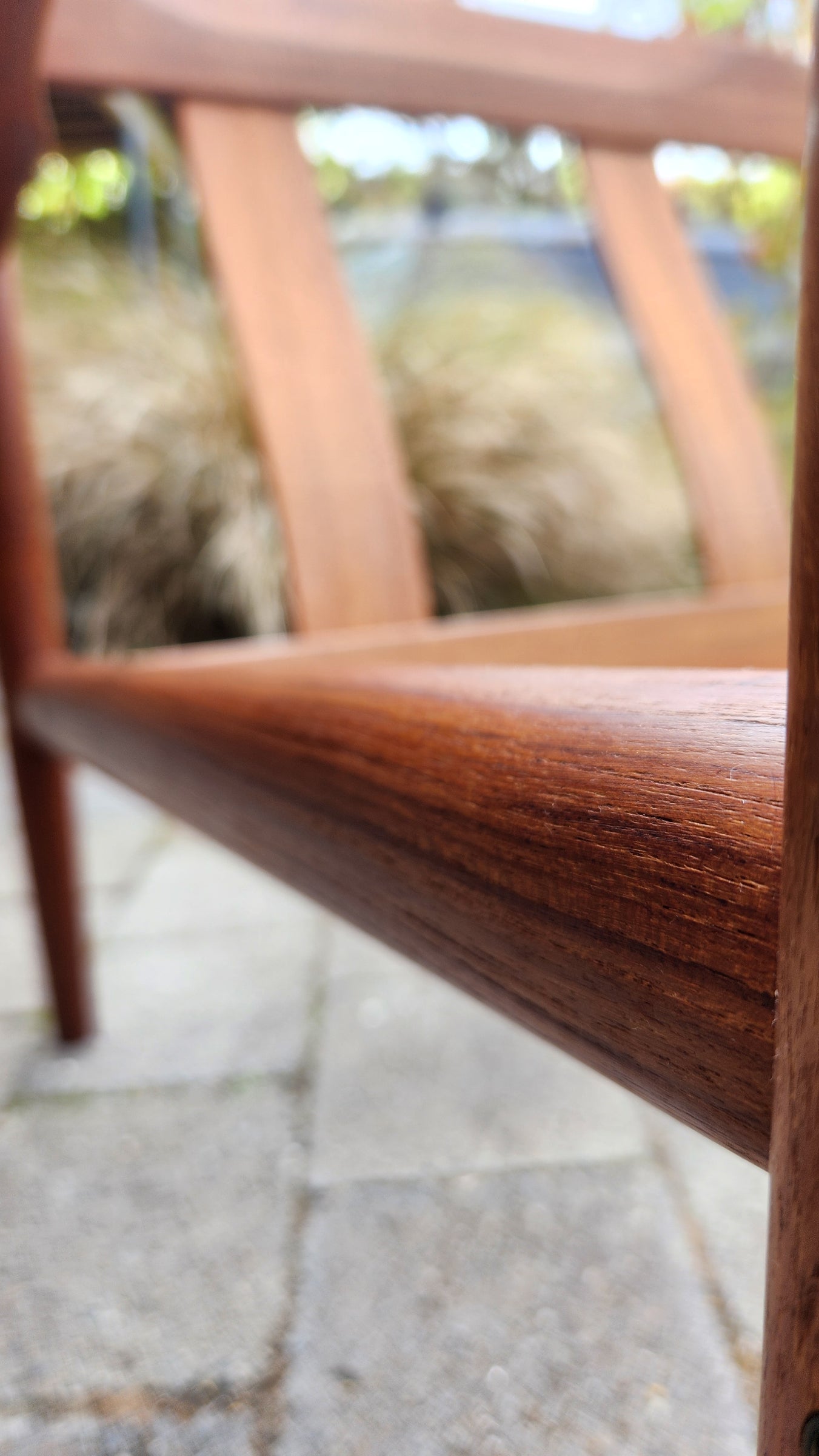 Gete Jalk model 118 sofa in Teak. from above showing rail detail close up.