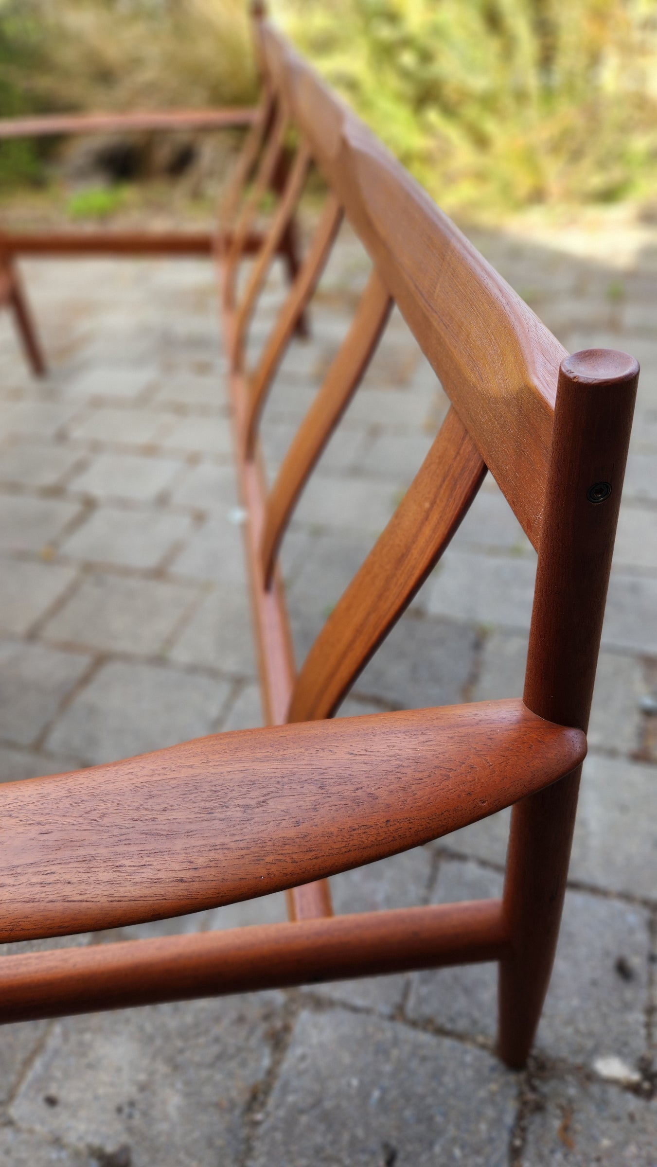 Gete Jalk model 118 sofa in Teak. from above showing rear leg and back profile.