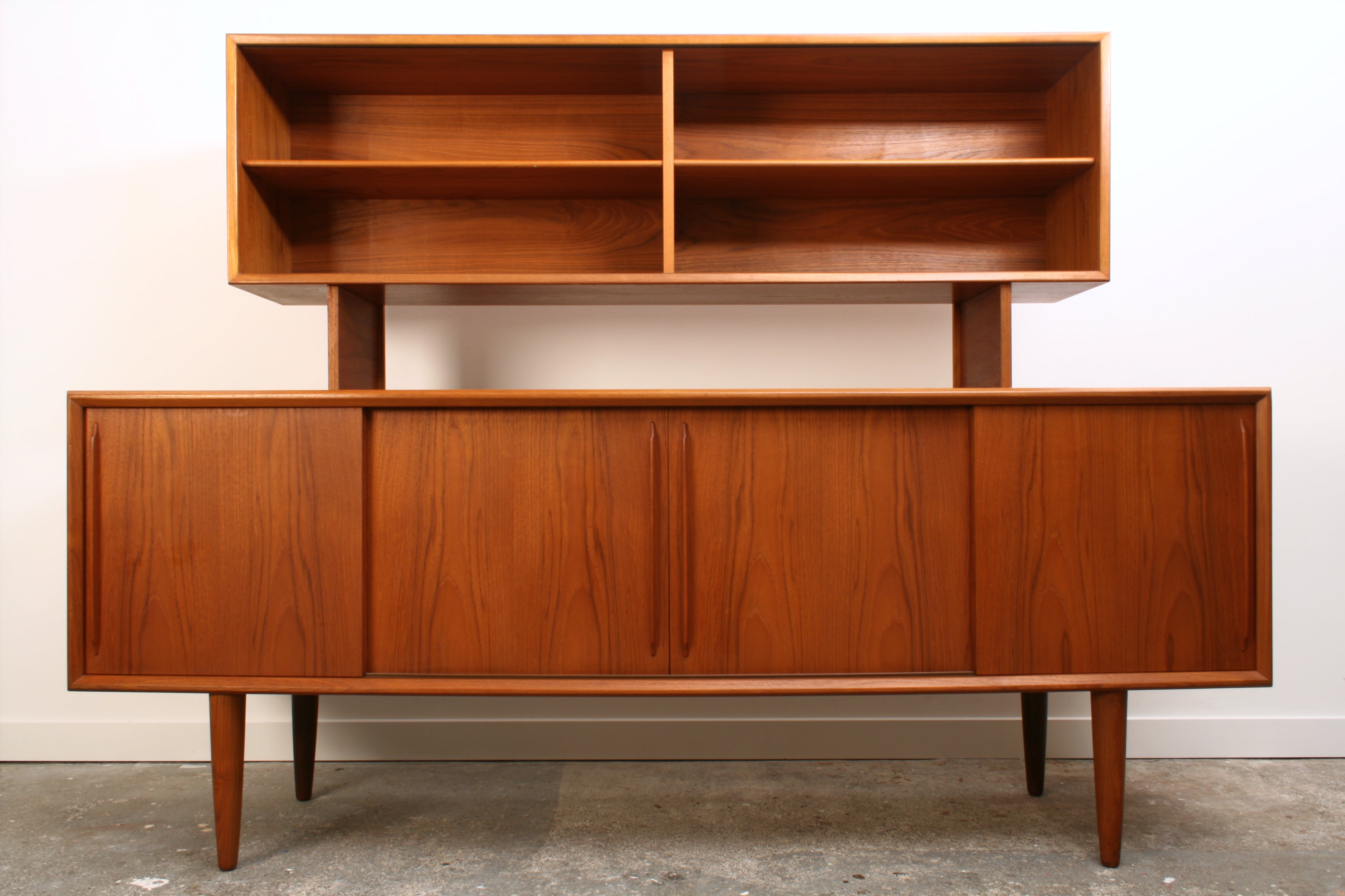 Danish Teak Mid Century Sideboard by H P Hansen. With accompanying hutch placed on top.