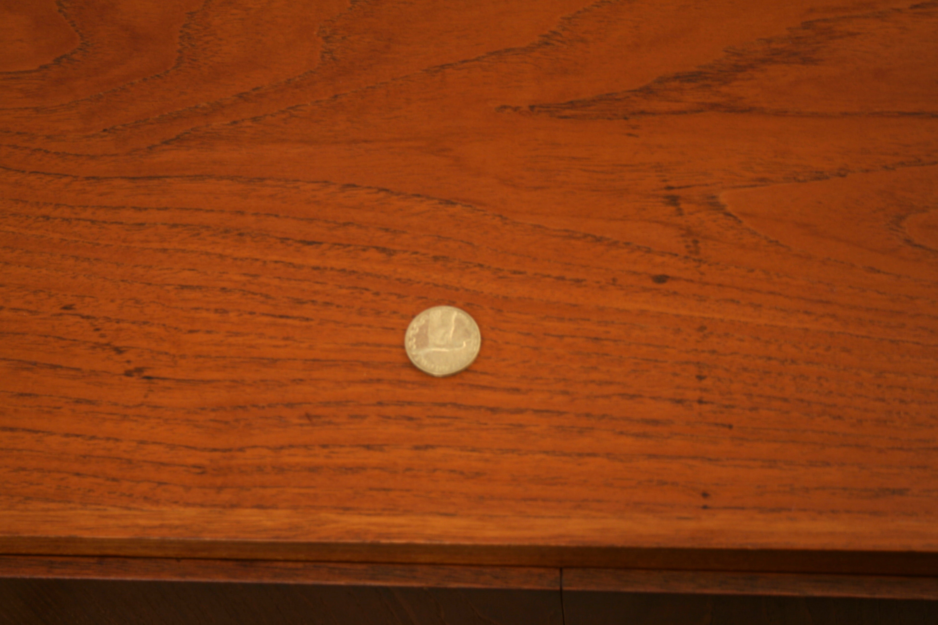 Mid Century sideboard close up of top detail showing some minor staining.