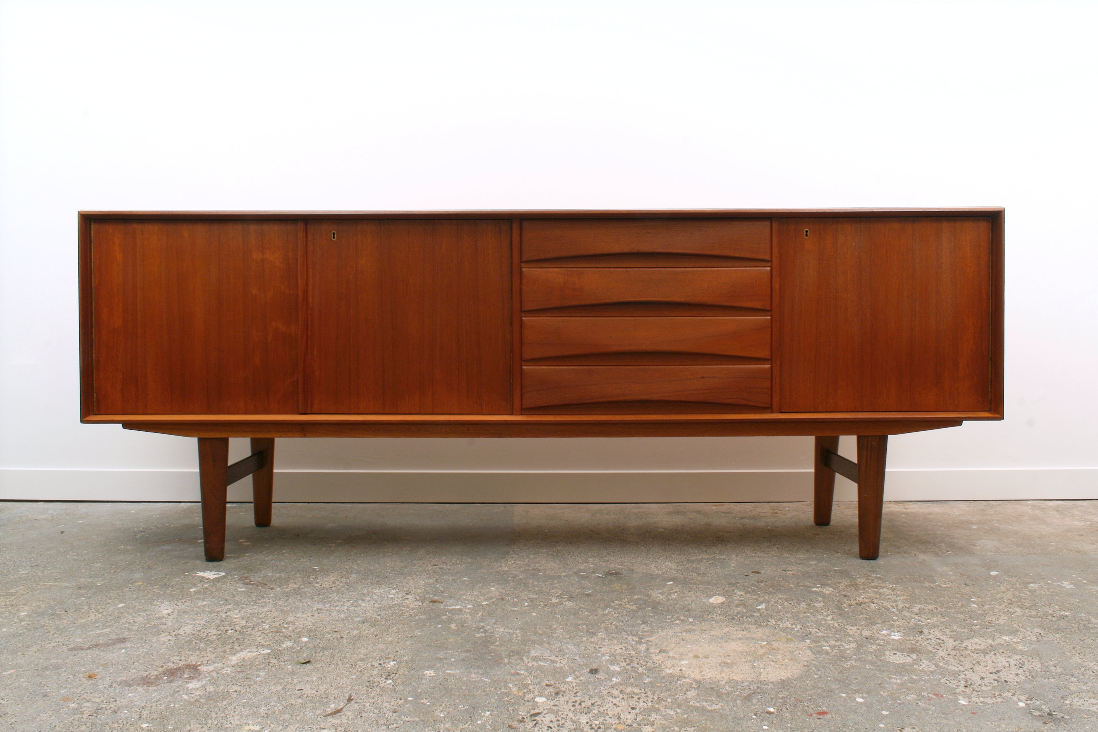 Norwegian teak sideboard from front view.