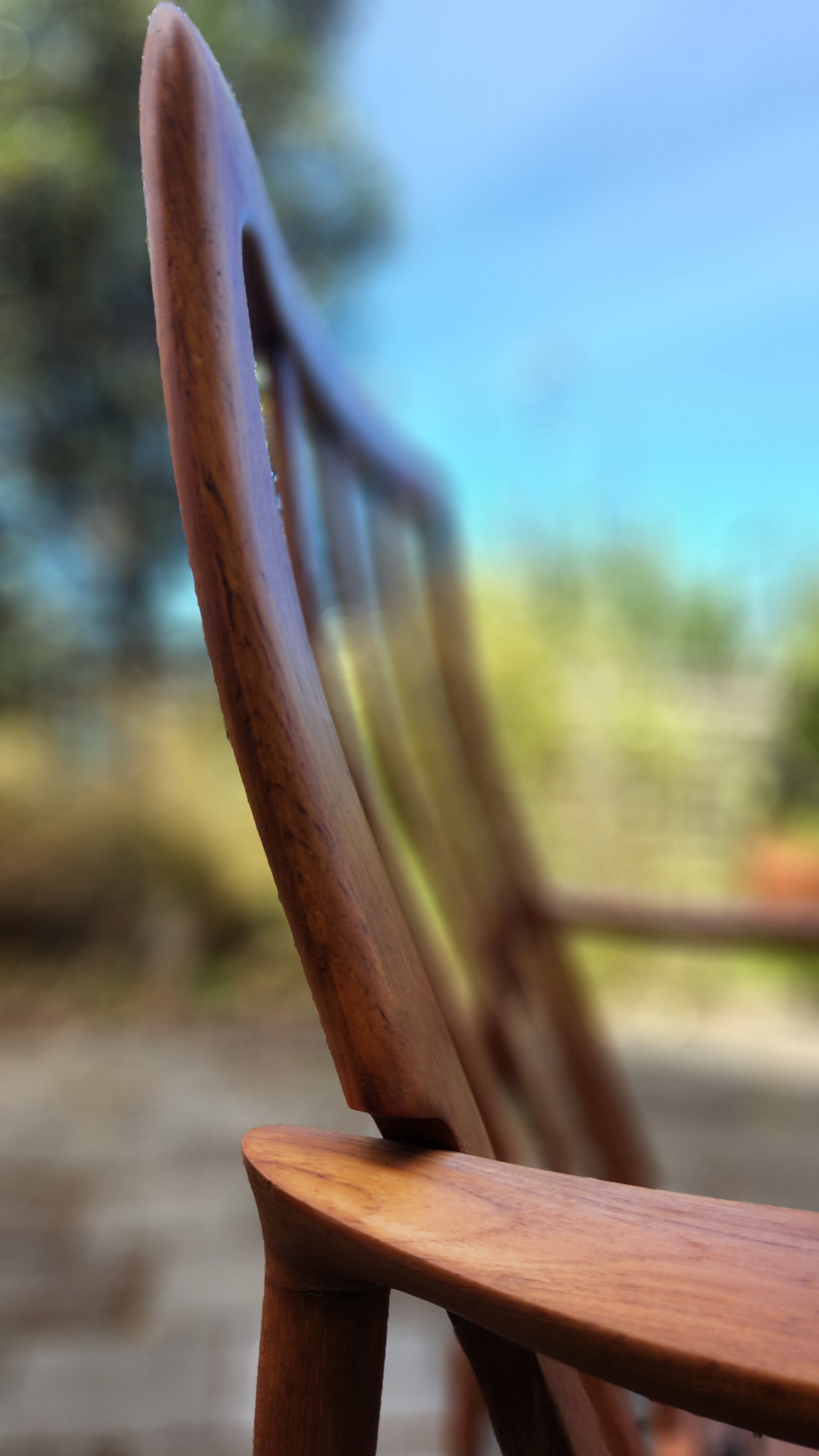 German Mid Century armchair by Mann Mobel in Teak. Close up of back rest.