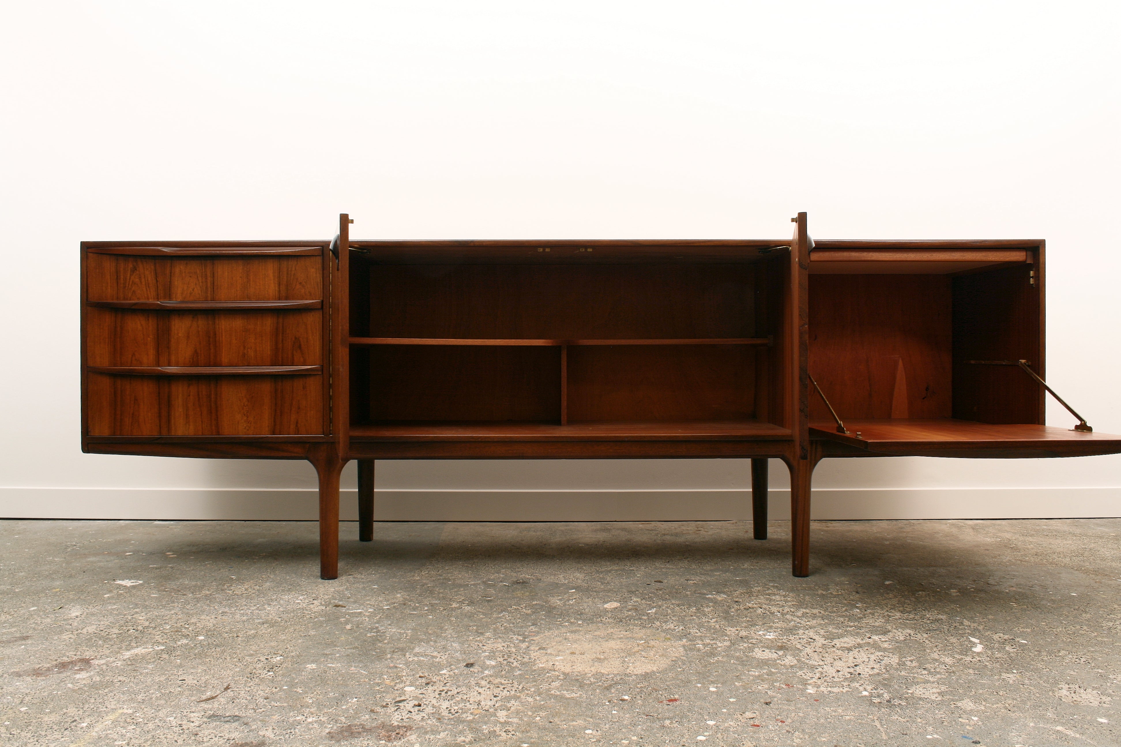 Rosewood sideboard front view with doors open