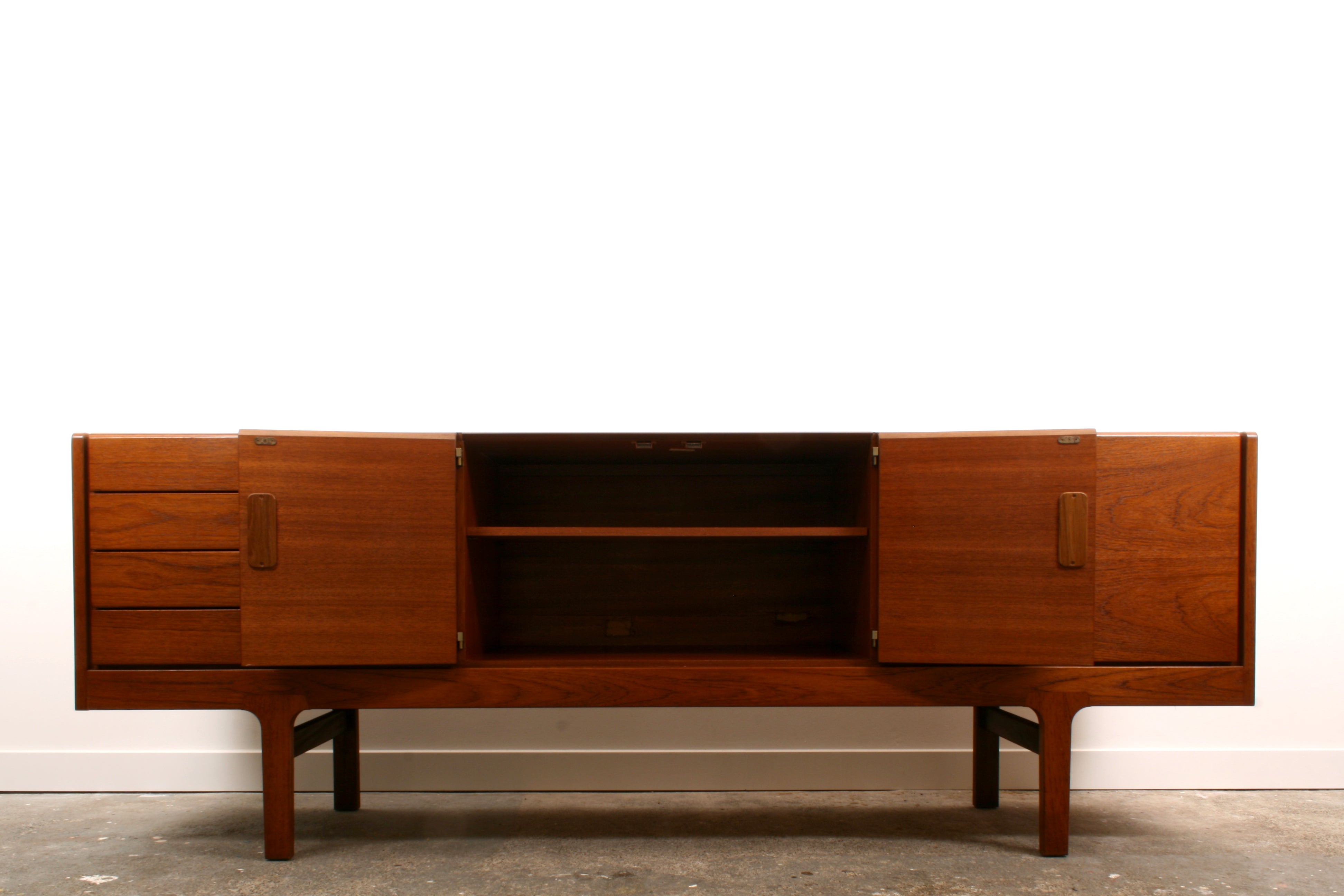Meredew Mid Century Teak Sideboard with  central doors open.