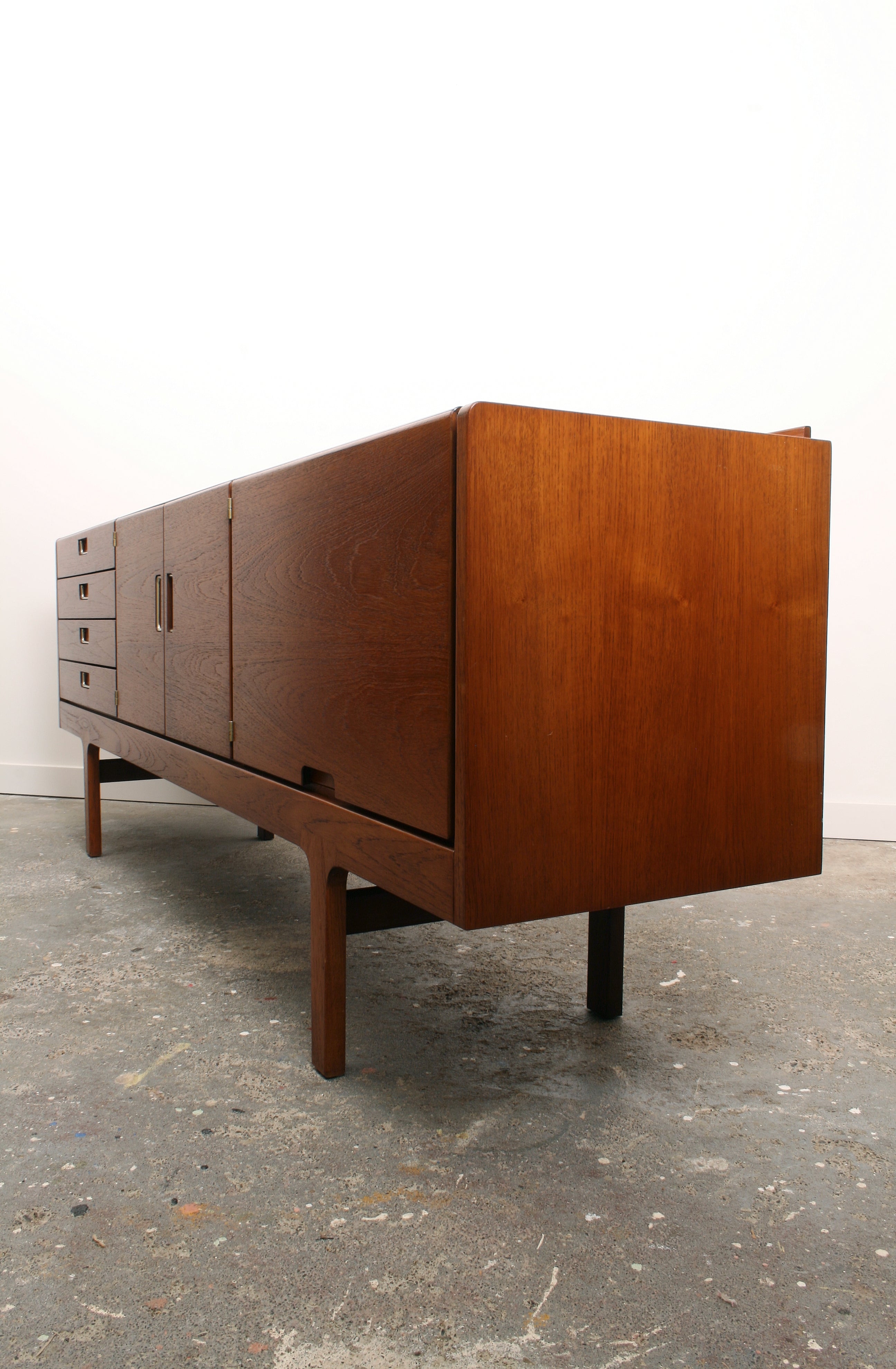 Meredew Mid Century Teak Sideboard isometric view right corner in portrait.